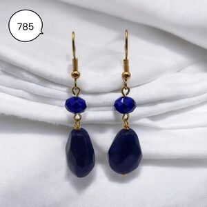 Deep Blue Teardrop Bead Earrings – Gold Hook Crystal Dangle Jewelry